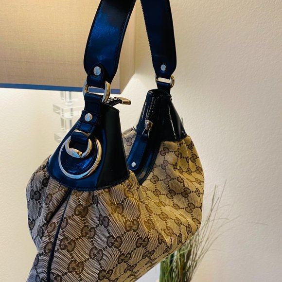Gucci Monogram Hobo Shoulder Bag Canvas Gold HW - Picture 8 of 9